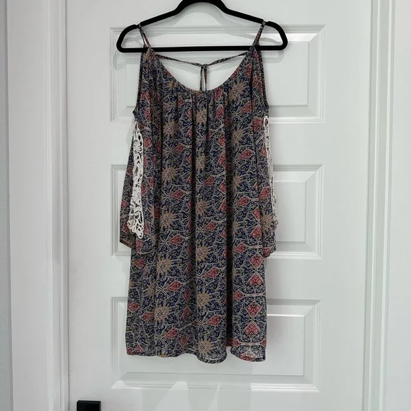 Bohemian Print Cold Shoulder Dress - Picture 2 of 9